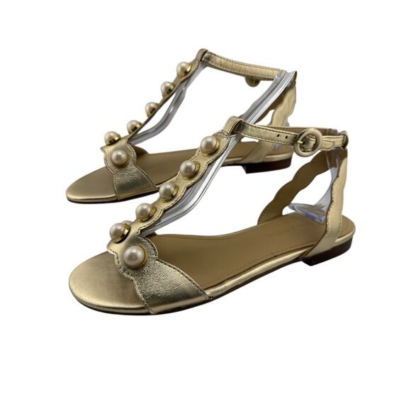 Marc Fisher Elana Leather Casual Ankle Strap Women Sandals Size 6 Gold NWB - Picture 4 of 9